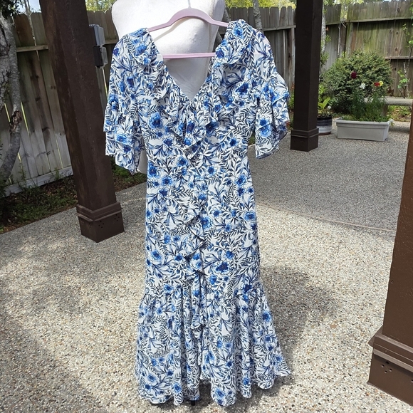 Nwot Misa Los ANGELES Floral Blue and White Women's Dress 0 - Picture 9 of 15